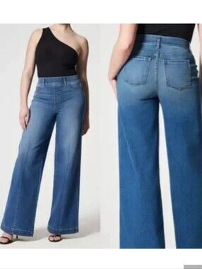 Spanx Wide Leg  Seamed Front Pull On Jeans Size Large